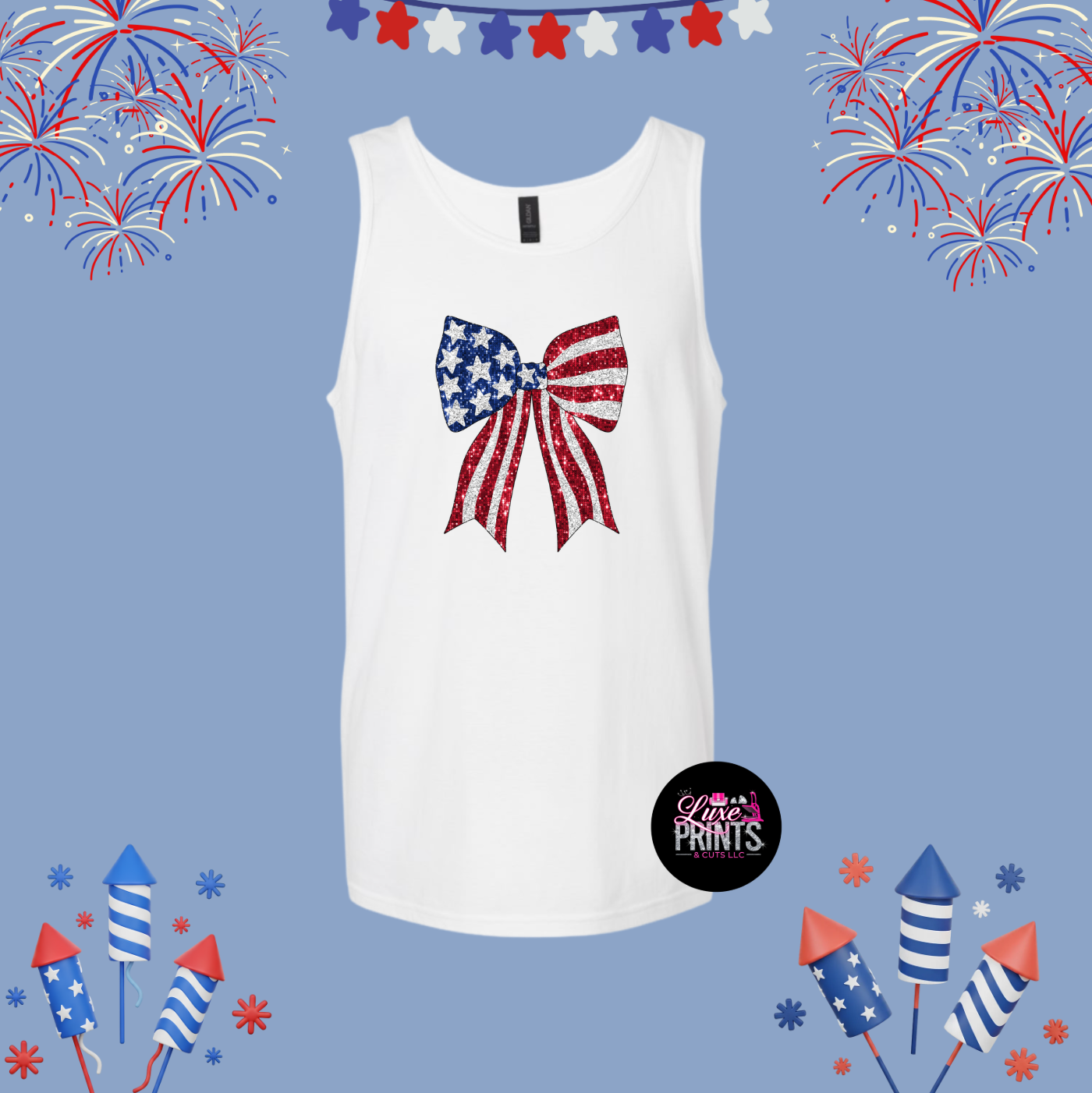Glitter Effect American Flag Bow