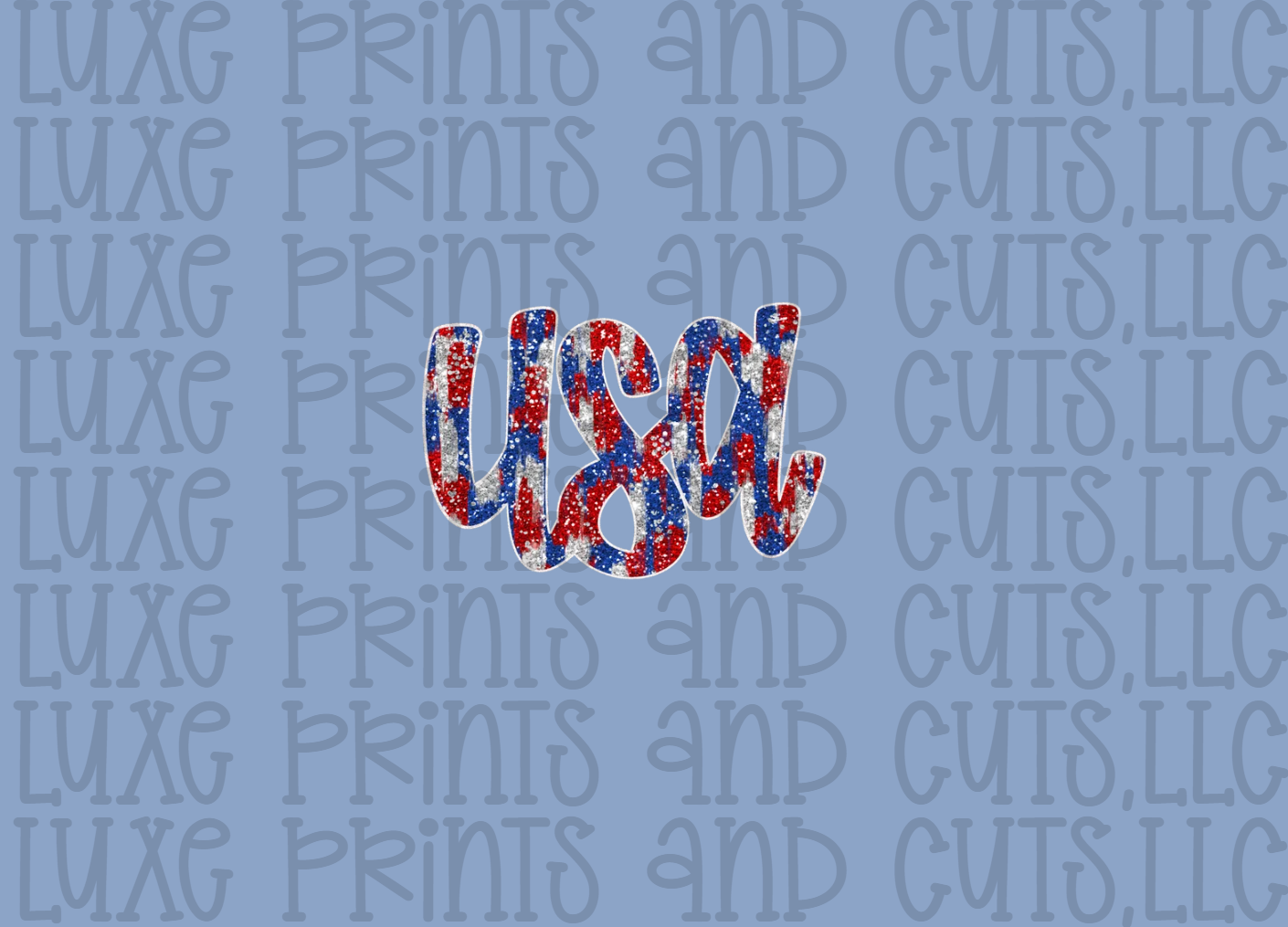 Glitter Effect Cursive USA (TRANSFER ONLY)
