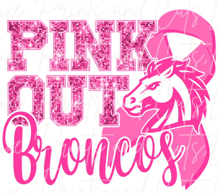 Broncos glitter effect pink out (TRANSFER ONLY)