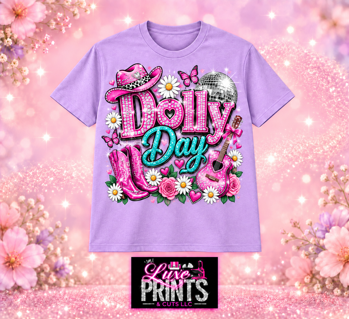 Dolly Day western design without date on lavender shirt