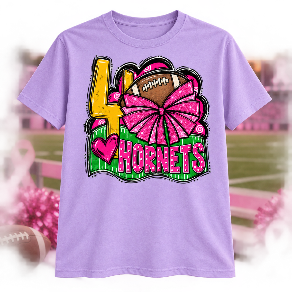 Hardin Hornets Pink Out football and cheer shirt on light purple