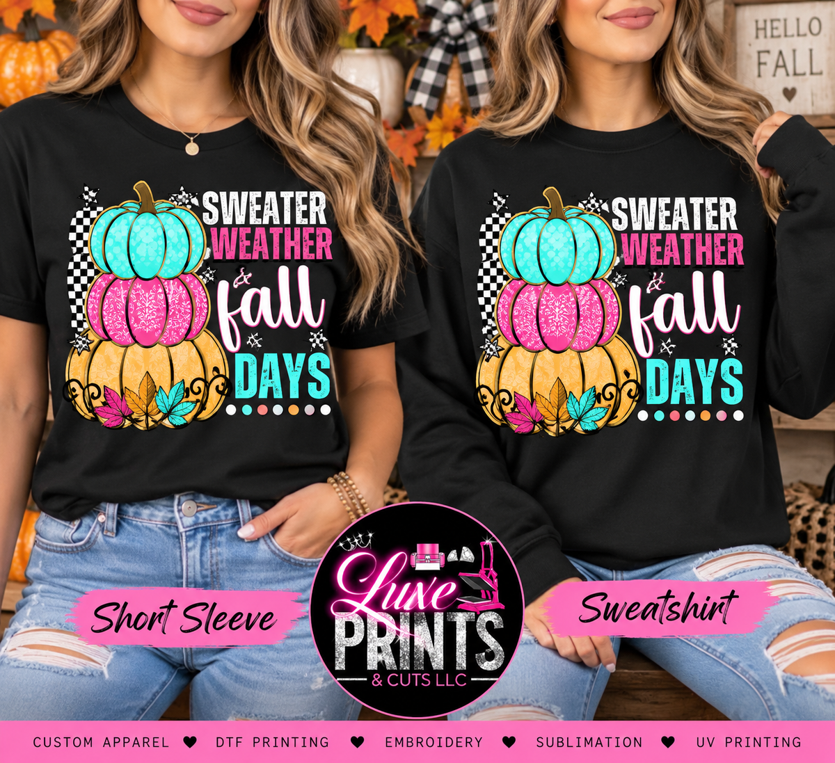 Sweater Weather & Fall Days short sleeve and sweatshirt mockup