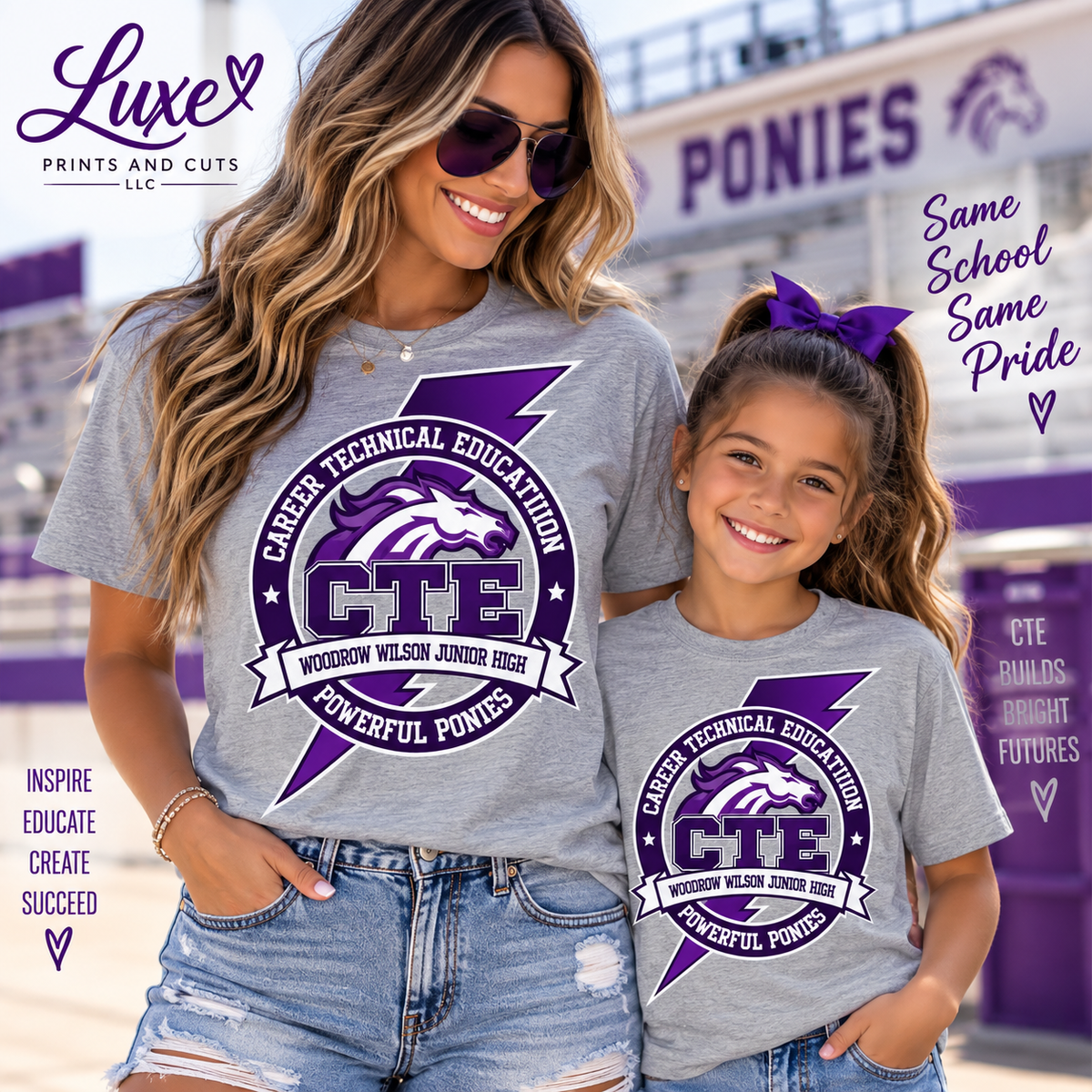 Woodrow Wilson Junior High CTE Powerful Ponies gray shirt mockup