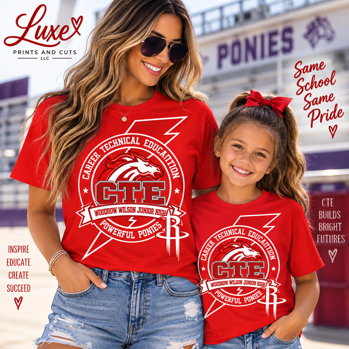 Woodrow Wilson Junior High CTE Powerful Ponies red shirt mockup