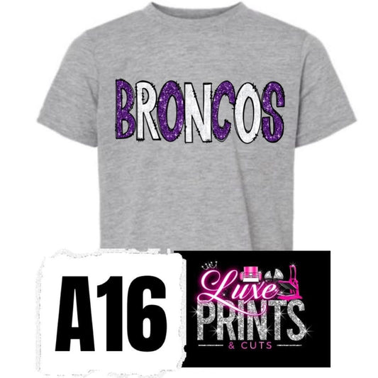 Purple and White Broncos Design