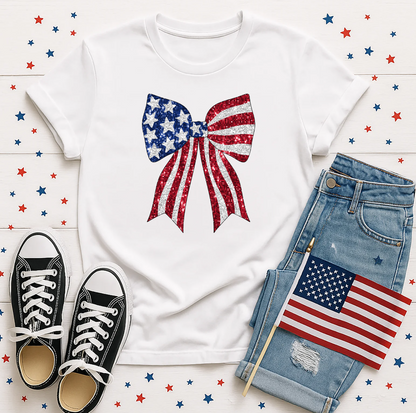 Glitter Effect American Flag Bow