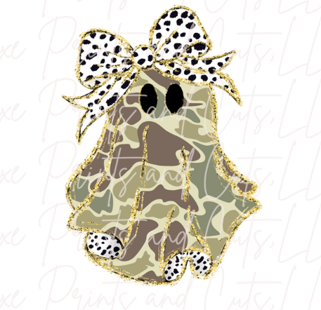 Girl Camo Ghost With Dalmation Bow (TRANSFER ONLY)