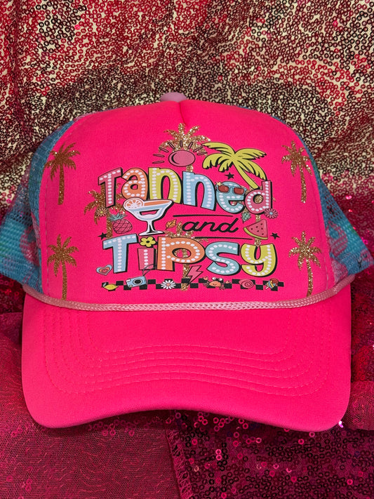 Tanned and Tipsy on a flamingo hat