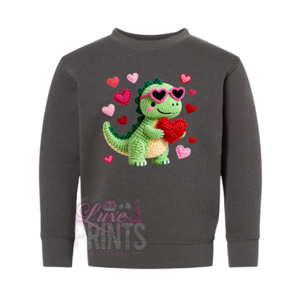 Yarn Faux Embroidery Valentine T-Rex