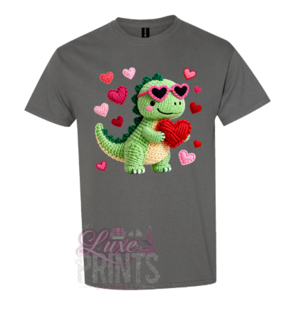 Yarn Faux Embroidery Valentine T-Rex
