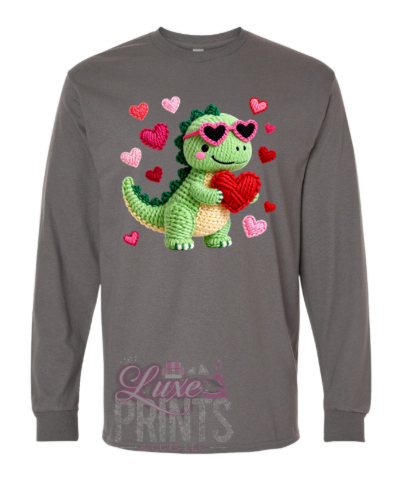 Yarn Faux Embroidery Valentine T-Rex