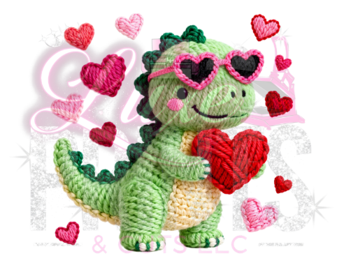 Yarn Faux Embroidery Valentine's T-Rex (TRANSFER ONLY)
