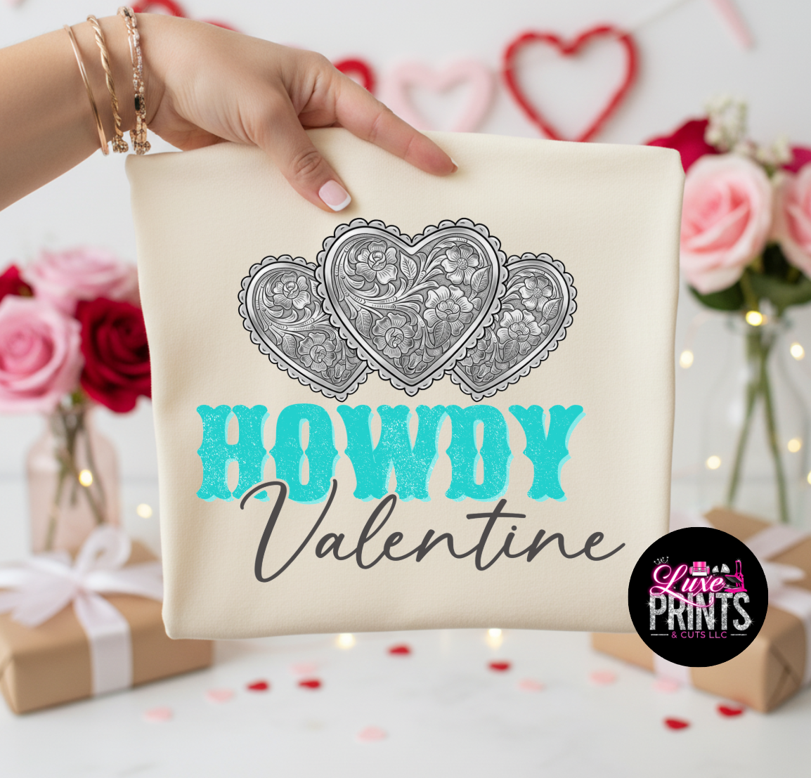 Howdy Valentine 3 Heart Turquoise