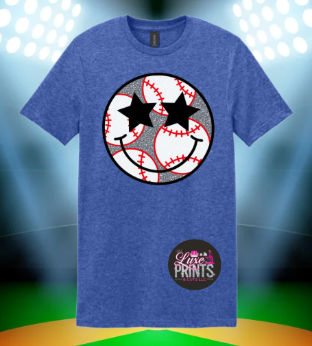Glitter effect smiley baseball face