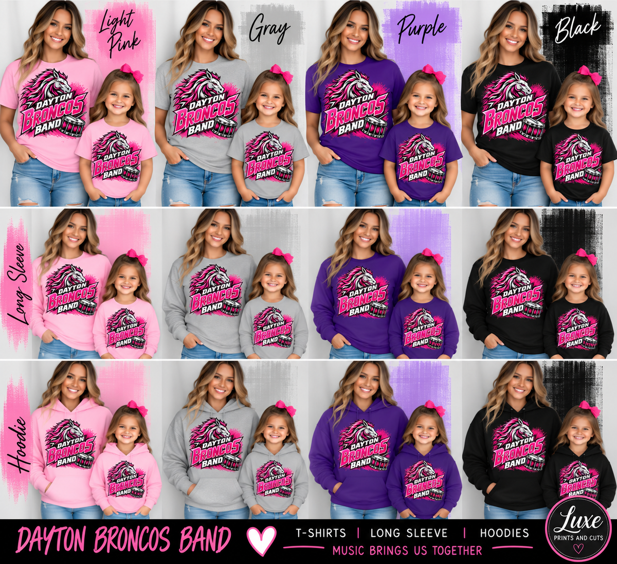 Dayton Broncos Band pink bronco drum apparel mockup