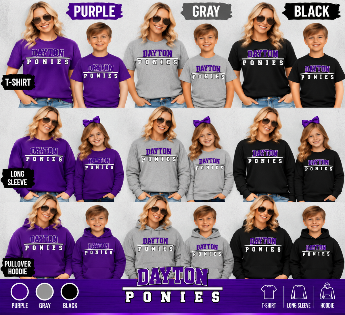 Dayton Ponies varsity stripe apparel mockups