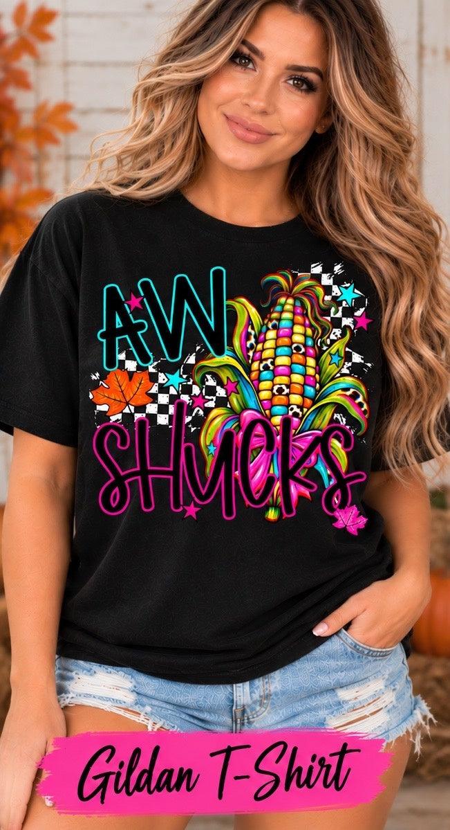 Aw Shucks black T-shirt mockup
