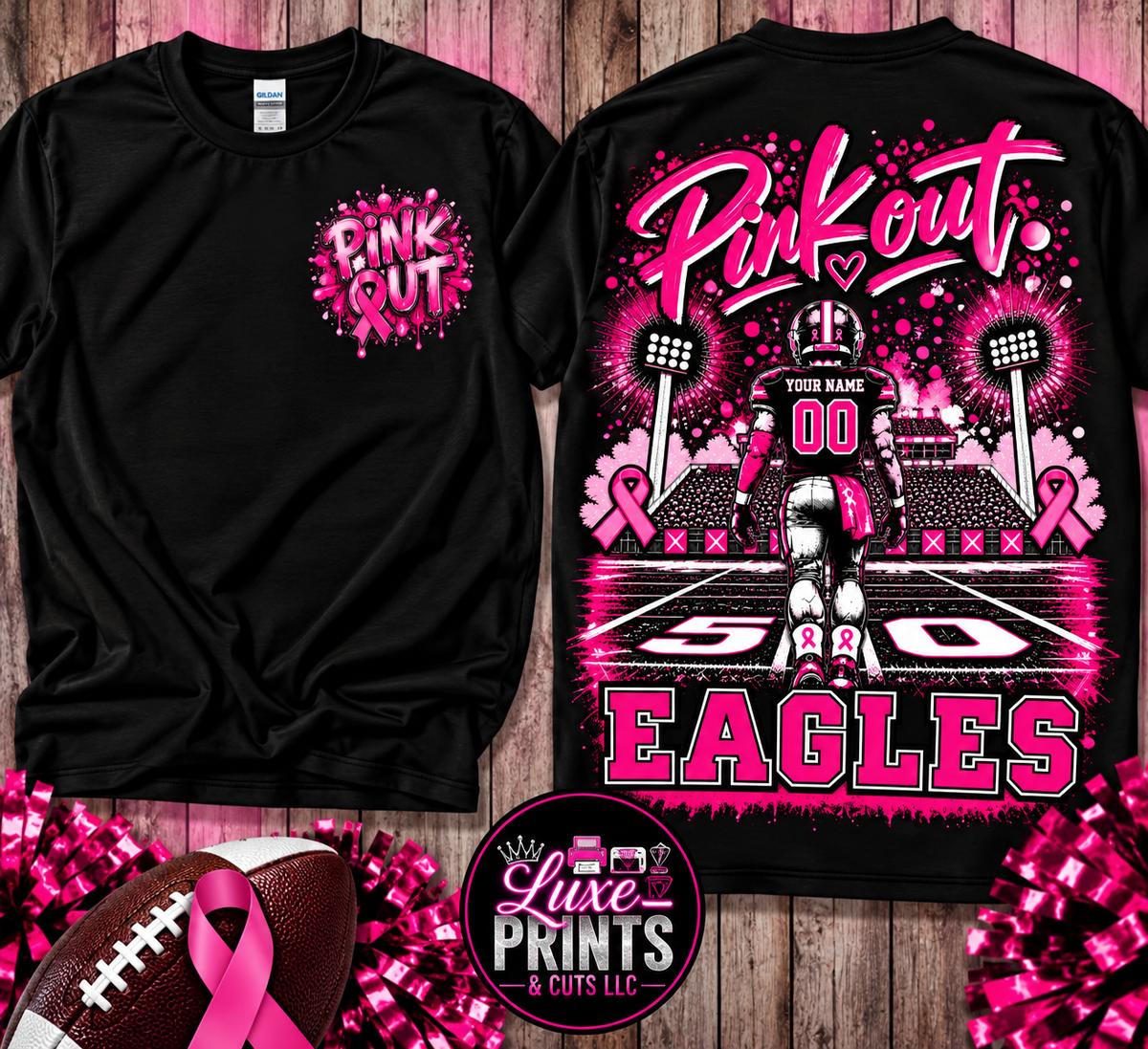 BH Eagles Pink Out football shirt updated front and back mockup