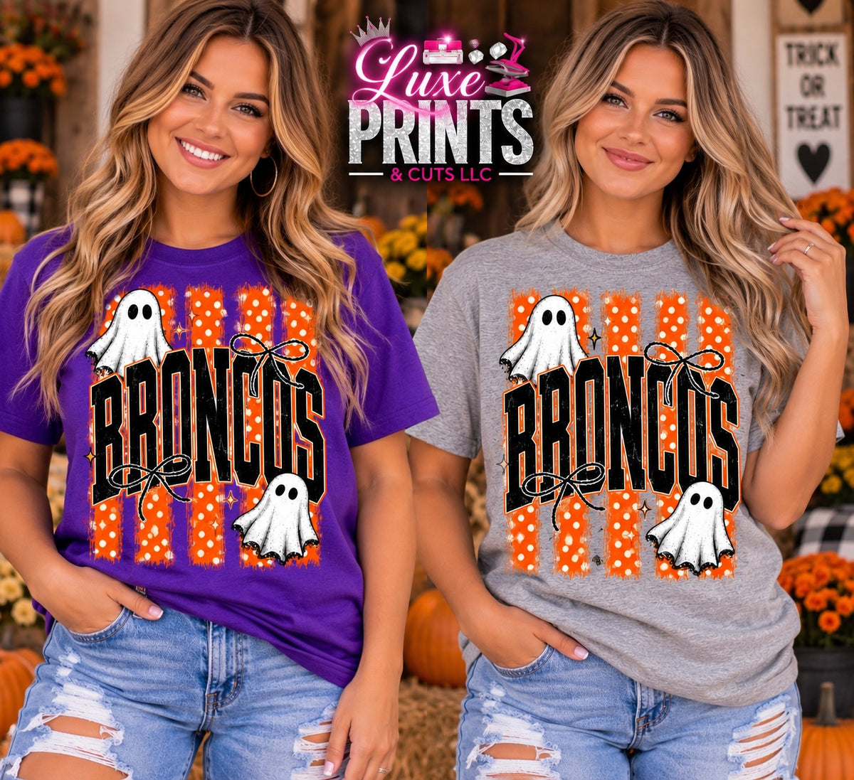 Broncos Halloween purple and grey shirt mockup