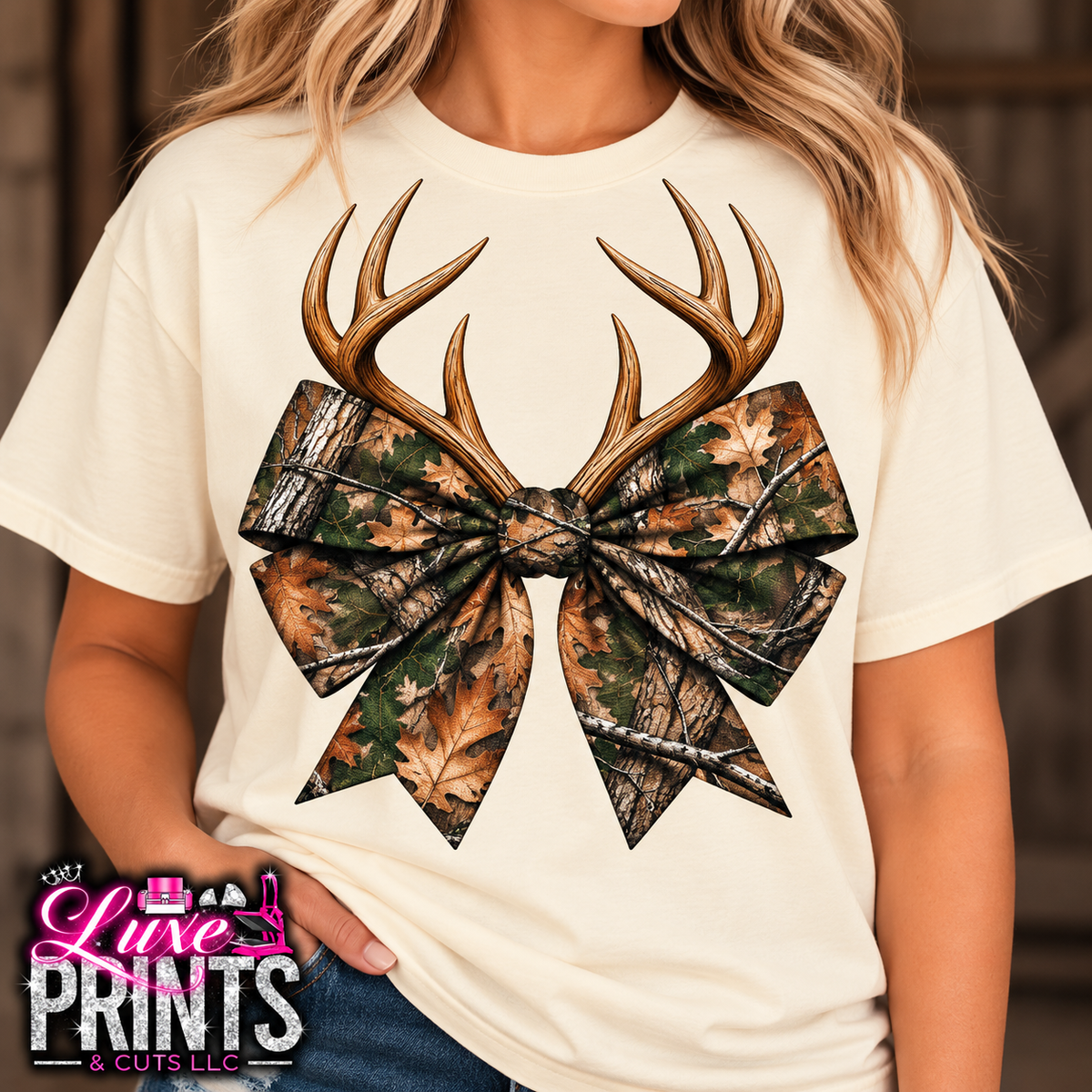 Camo bow and antlers shirt mockup