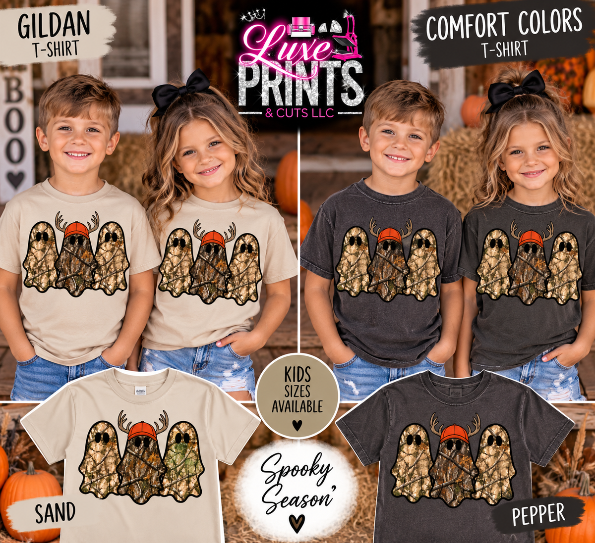 Camo ghost kids Gildan and Comfort Colors shirt mockup