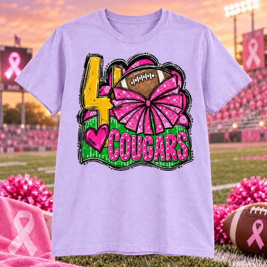 Crosby Cougars Pink Out football and cheer shirt on light purple