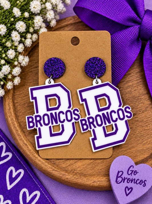 Dayton Broncos B purple and white earrings