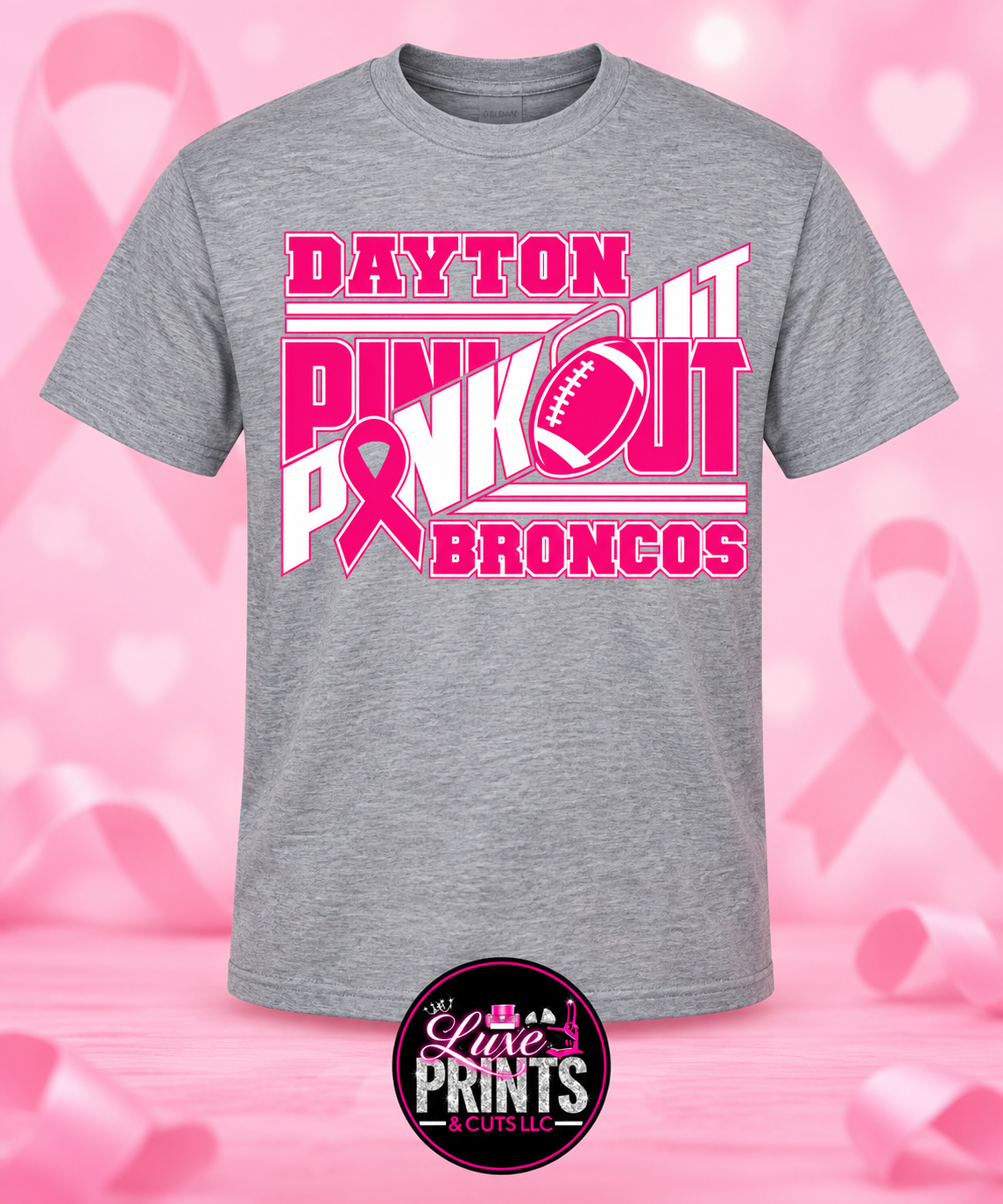 Dayton Broncos Pink Out shirt - Grey