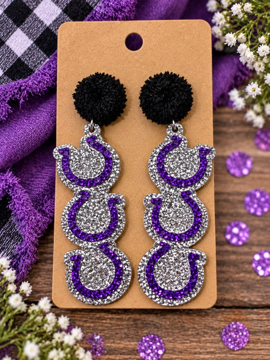 Dayton purple and silver horseshoe earrings