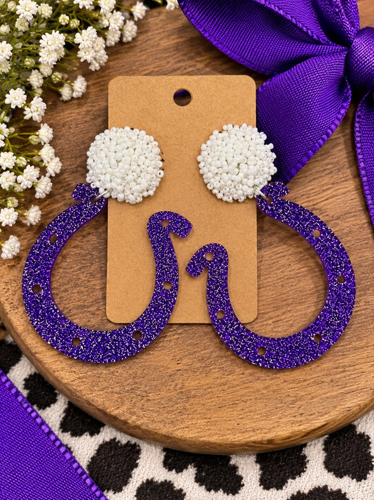 Dayton purple glitter horseshoe earrings