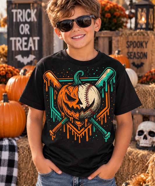 Halloween baseball pumpkin Gildan shirt mockup