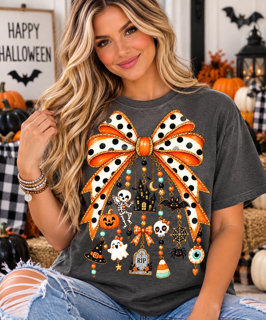 Halloween bow and charms Gildan shirt mockup