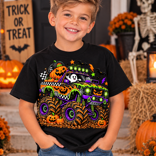 Halloween monster truck kids shirt mockup