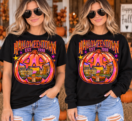 Halloweentown black T-shirt and sweatshirt mockup