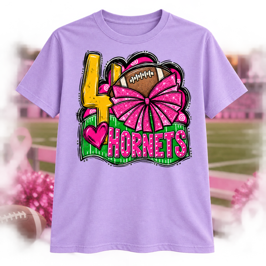 Hardin Hornets Pink Out football and cheer shirt on light purple