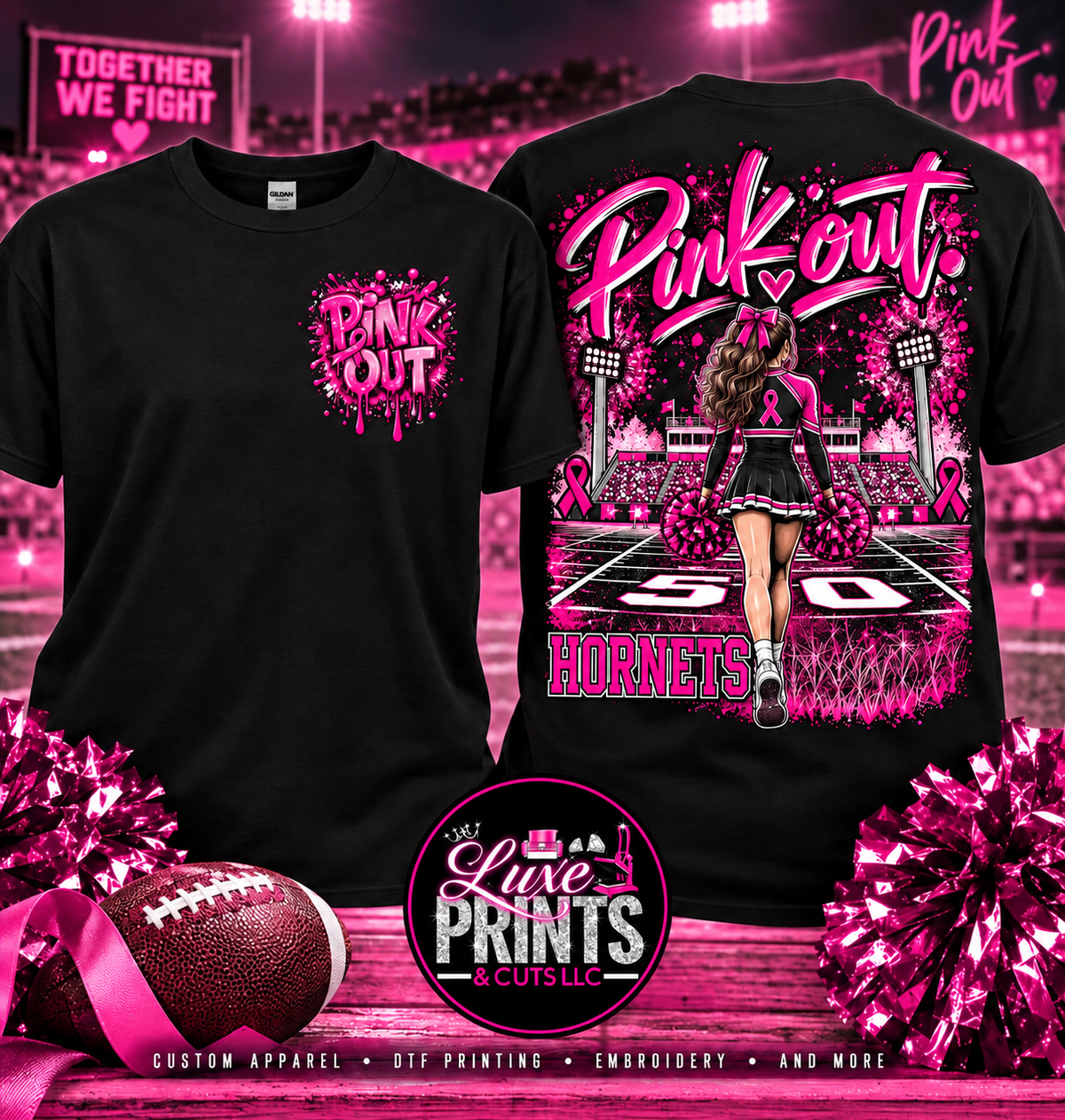Hardin Hornets Pink Out cheer shirt mockup