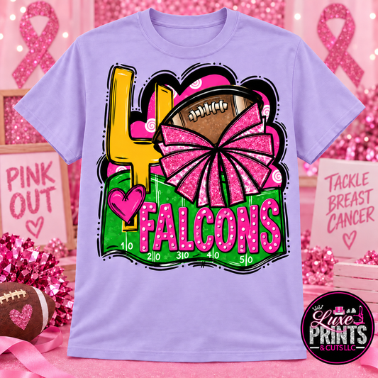 Huffman Falcons Pink Out football cheer shirt on light purple