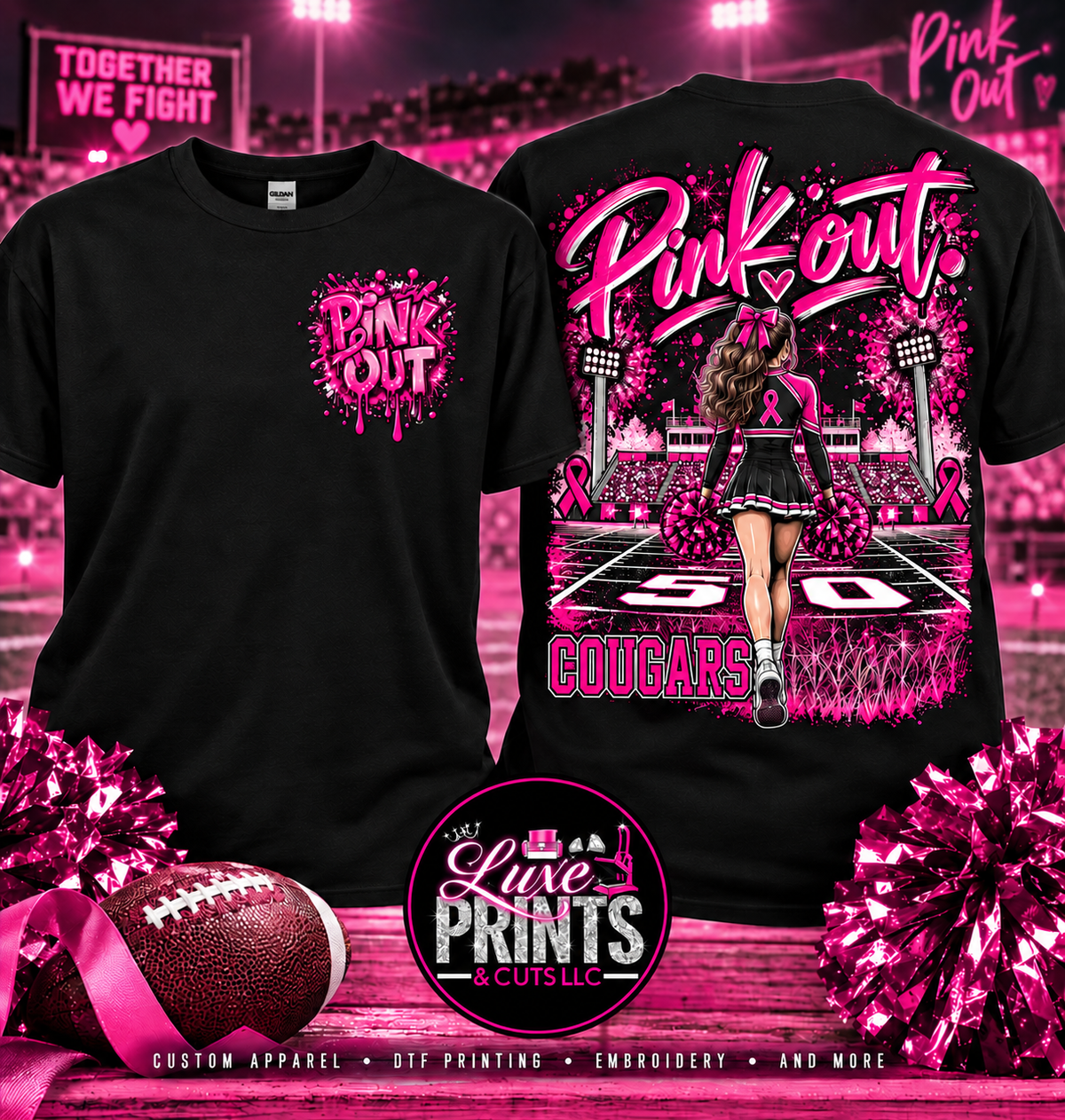 Liberty Cougars Pink Out cheer shirt mockup