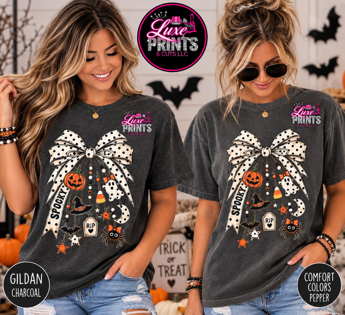Spooky Halloween bow shirt mockup