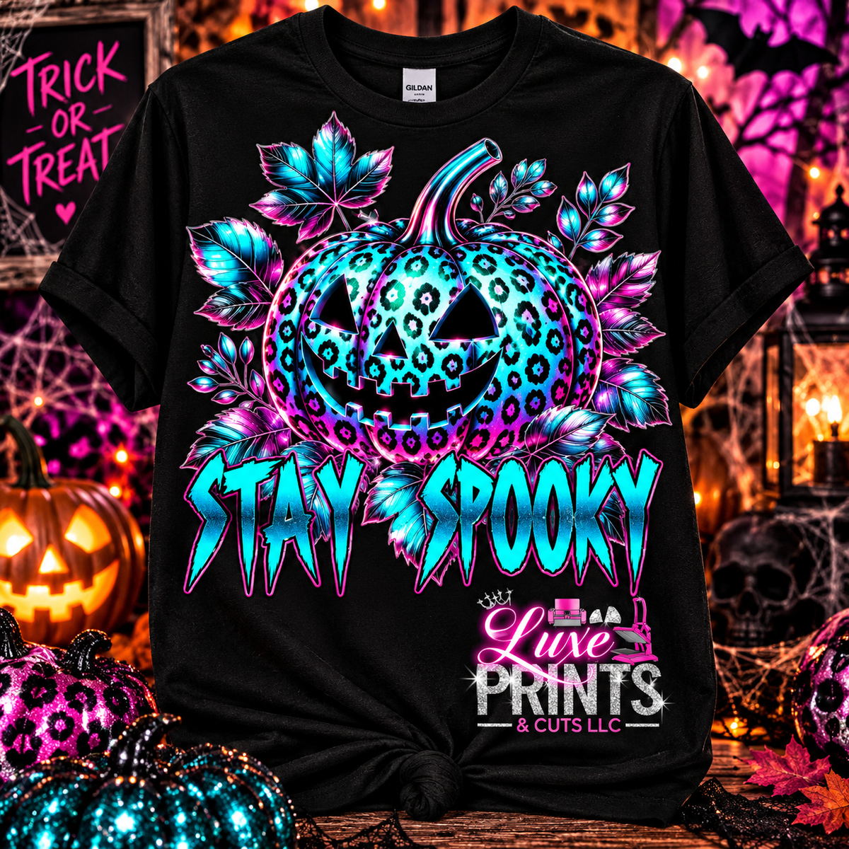Stay Spooky leopard pumpkin Halloween shirt mockup