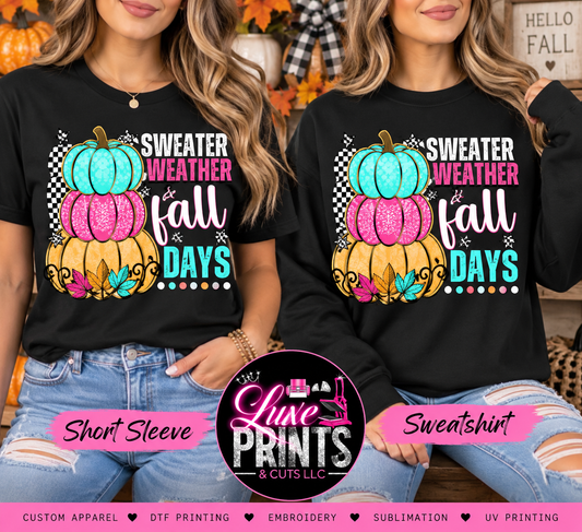 Sweater Weather & Fall Days short sleeve and sweatshirt mockup