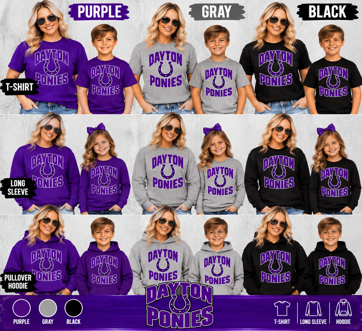 Dayton Ponies horseshoe arch apparel mockups