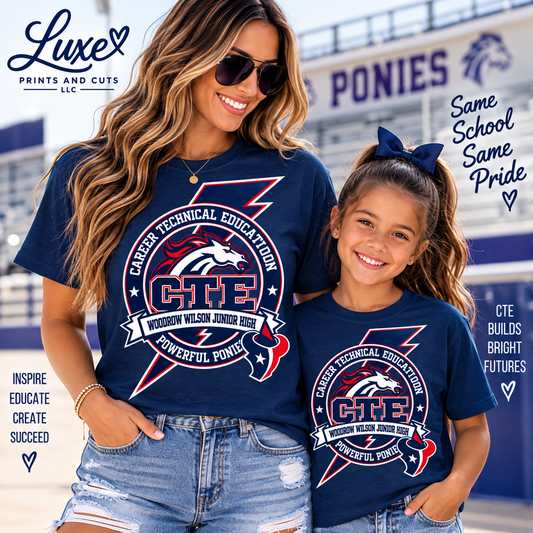 Woodrow Wilson Junior High CTE Powerful Ponies navy shirt mockup